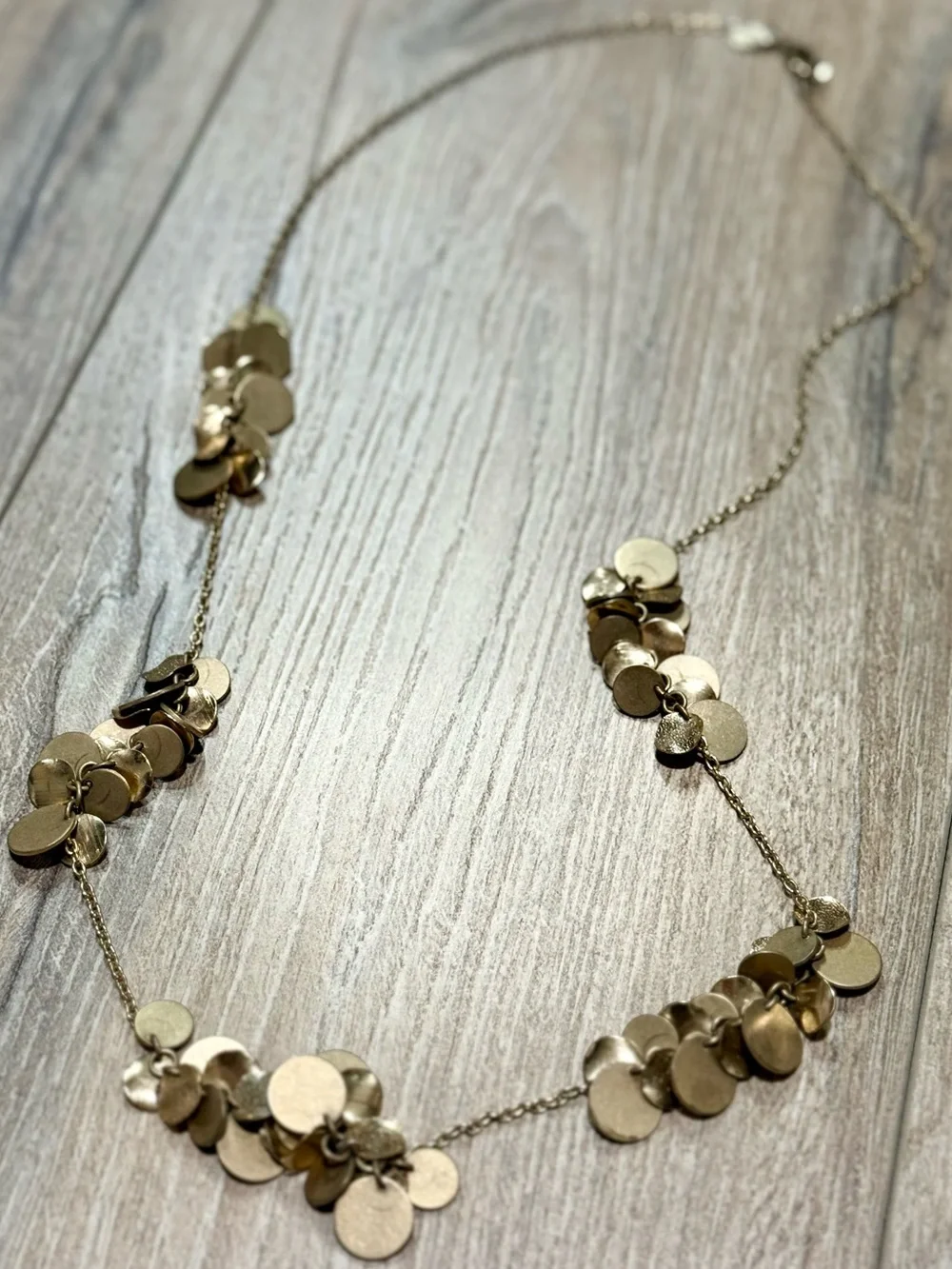 Lydell Gold Tone Disc Fringe Necklace 32” Layered Statement Necklace